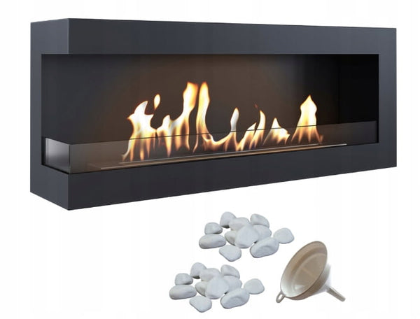 DELTA 1200 Left-Sided Bioethanol Wall Fireplace with Glass & Stones