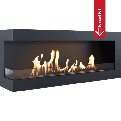 DELTA 1200 Left-Sided Bioethanol Wall Fireplace with Glass & Stones