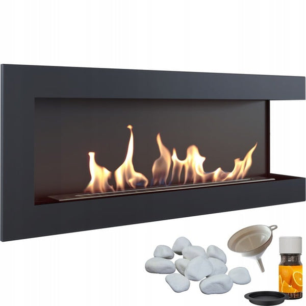 DELTA 1200 Right-Sided Bioethanol Wall Fireplace with Stones