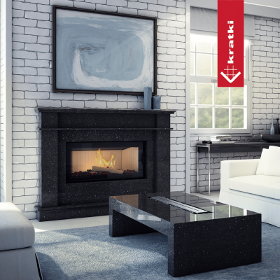 Steel fireplace NADIA right 14 kW Ø 200 Lift-up black