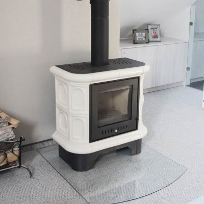 Tiled wood burning steel stove KRATKI WK440 Ø 130 5,5 kW cream tile