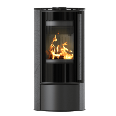 Wood burning steel stove KRATKI ERIK Ø 150 5,5 kW decorative ceramics GRAFITE SATIN black thermotec